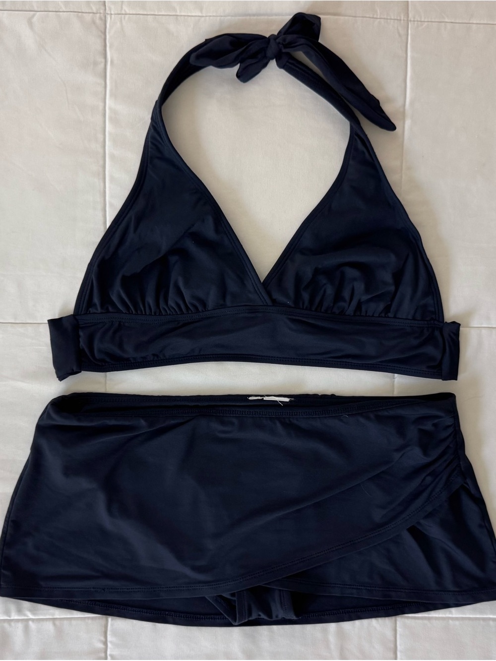 Anne Cole Halter Swim Top with Skirted Bottom Set, M